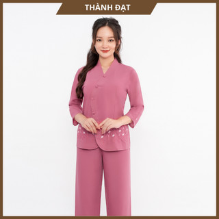 đồ lam đi chùa vạt chéo thêu gấu,chất vải đẹp loại 1, đường may đẹp, mặc thoải mái khi đi lễ chùa, ko lo bục chỉ_b2