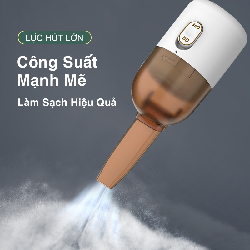 Máy Hút Bụi Cầm Tay Mini Không Dây Lực Hút Siêu Mạnh Loại Bỏ Ve Hút Bụi Ô Tô, Nhà Cửa, Bàn Làm Việc Tặng Kèm 3 Đầu Hút