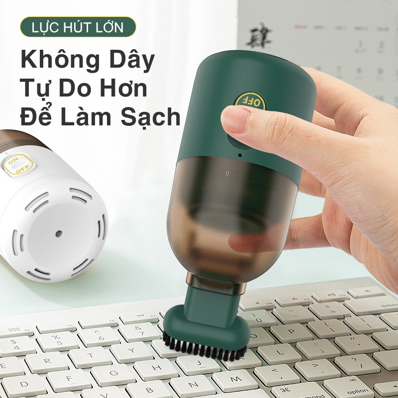 Máy Hút Bụi Cầm Tay Mini Không Dây Lực Hút Siêu Mạnh Loại Bỏ Ve Hút Bụi Ô Tô, Nhà Cửa, Bàn Làm Việc Tặng Kèm 3 Đầu Hút