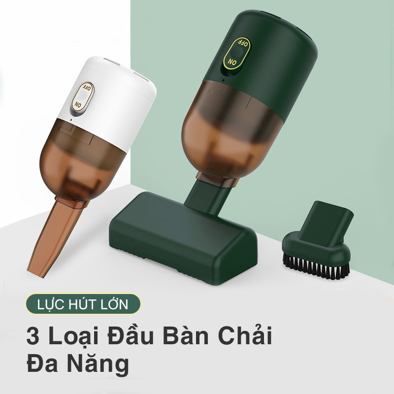 Máy Hút Bụi Cầm Tay Mini Không Dây Lực Hút Siêu Mạnh Loại Bỏ Ve Hút Bụi Ô Tô, Nhà Cửa, Bàn Làm Việc Tặng Kèm 3 Đầu Hút