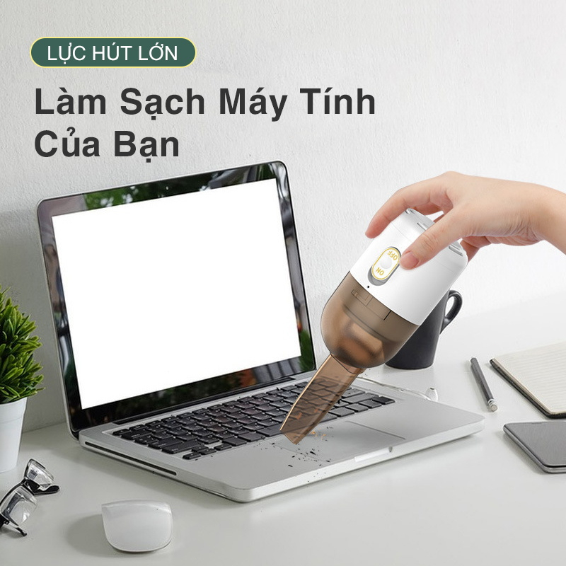 Máy Hút Bụi Cầm Tay Mini Không Dây Lực Hút Siêu Mạnh Loại Bỏ Ve Hút Bụi Ô Tô, Nhà Cửa, Bàn Làm Việc Tặng Kèm 3 Đầu Hút