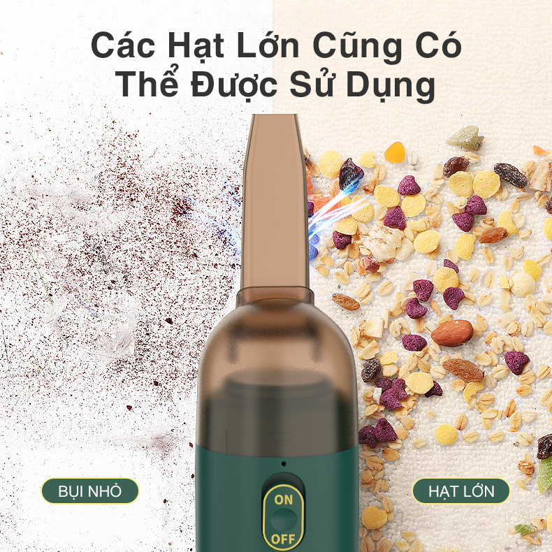 Máy Hút Bụi Cầm Tay Mini Không Dây Lực Hút Siêu Mạnh Loại Bỏ Ve Hút Bụi Ô Tô, Nhà Cửa, Bàn Làm Việc Tặng Kèm 3 Đầu Hút