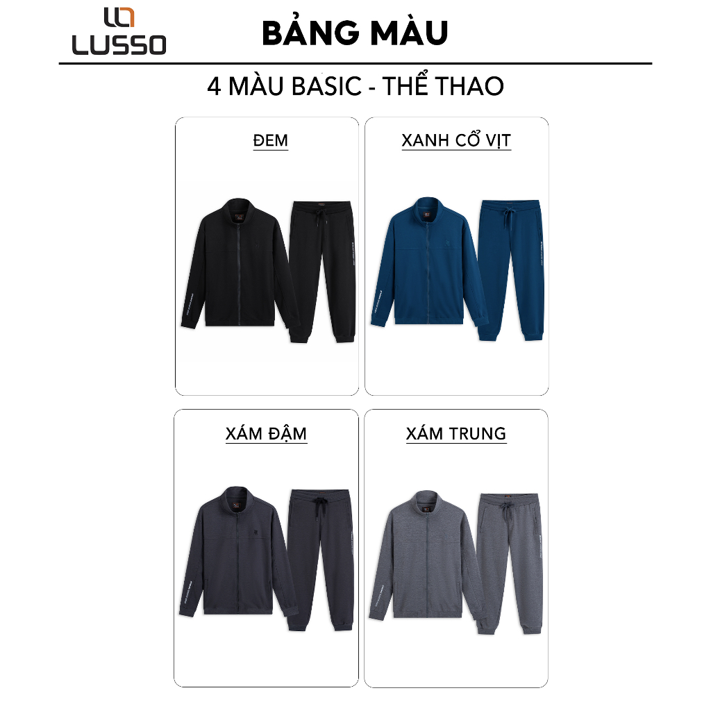 Bộ Quần Áo Nỉ Thể Thao Nam Mùa Đông LUSSO, Vải Cotton USA Xuất Khẩu, Có Khoá Kéo Mềm Mịn, Bo Chun Ấm Áp BNF-006