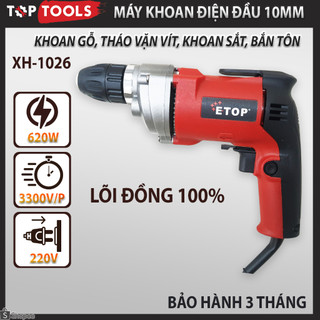 Máy khoan điện mini XH1026-620W lõi đồng 100% chính hãng ETOP -  Máy khoan cầm tay bắt vít, bắn tôn