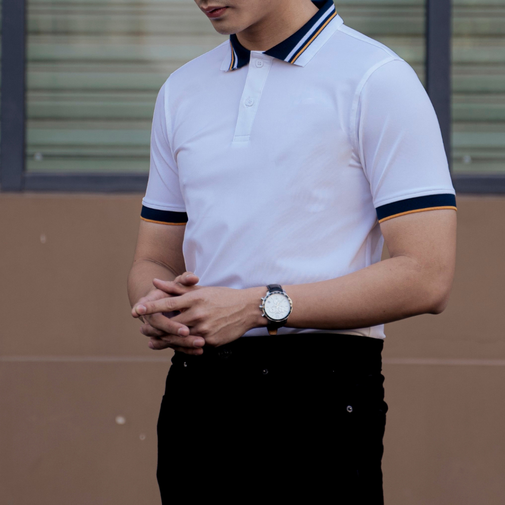 Áo thun polo nam trắng tay ngắn form slimfit HUDOMAN vải Poly Pique chống nhăn, bền màu thấm hút mồ hôi AOPOLO-008