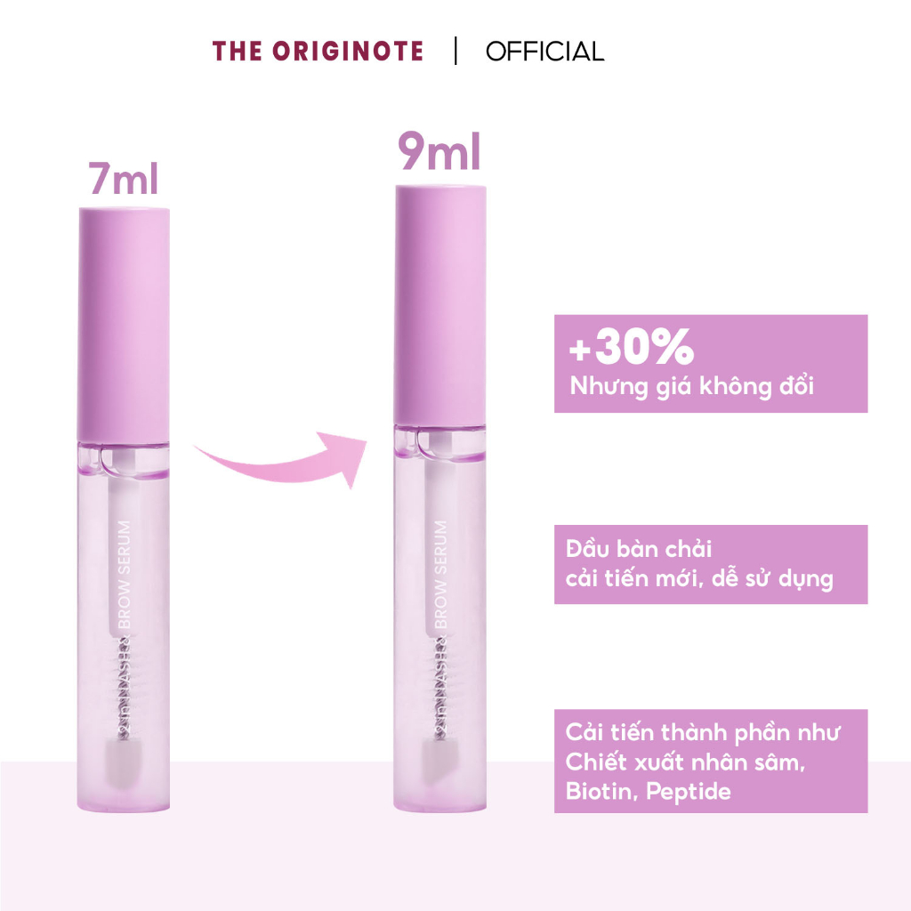 làm dài và dày mi với Biotin Peptides và Chiết xuất nhân sâm - 2 in 1 Lash Brow Serum The Originote