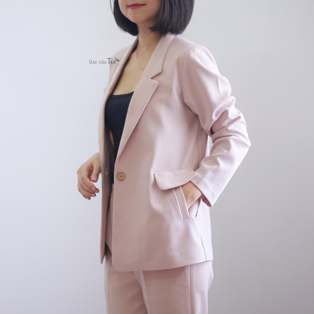 Áo blazer nữ, áo khoác vest nữ 1 lớp túi chéo có nắp vạt tròn may thiết kế by Tea