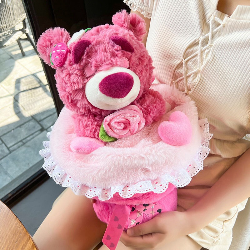 Bó hoa gấu dâu hồng dễ thương, bó hoa gấu bông, quà tặng 20/10 cho bạn gái
