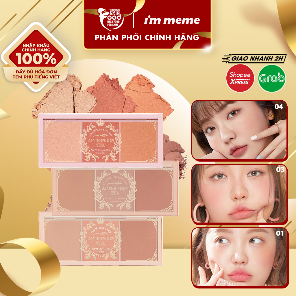 Bảng Phấn Mắt Và Má Hồng Đa Năng 3 Ô Màu I'm Meme I'm Afternoon Tea Blusher Palette