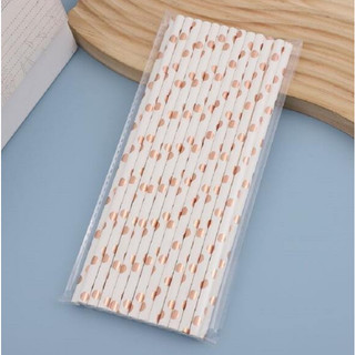 Ống hút giấy phi 6 viền vàng (25 chiếc/gói)