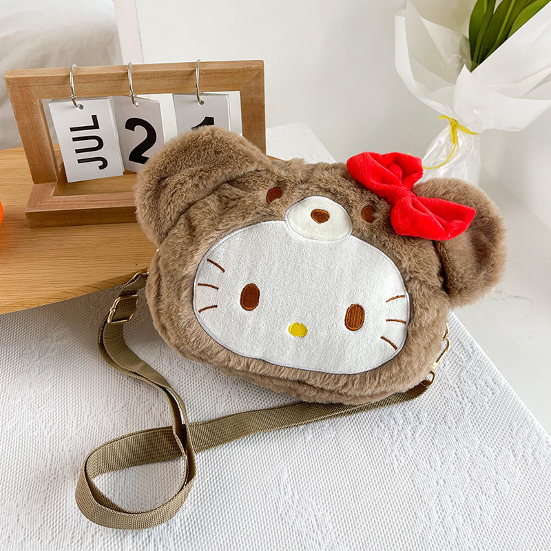 Túi đeo chéo hoạt hình gấu bông Kitty nơ xinh xắn - hàng Quảng Châu có sẳn