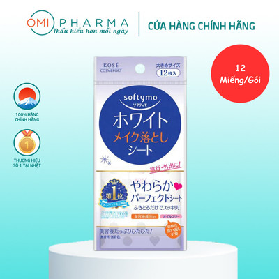 Khăn Ướt Tẩy Trang Dưỡng Trắng Da Softymo Kose Nhật Bản (12 Miếng/Gói)