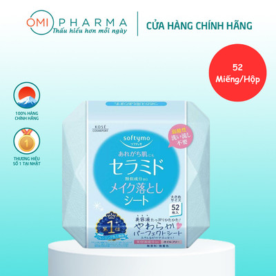 Khăn Ướt Tẩy Trang Dưỡng Ẩm Da Bổ Sung Ceramide Softymo Kose Nhật Bản (Hộp 52 Miếng)