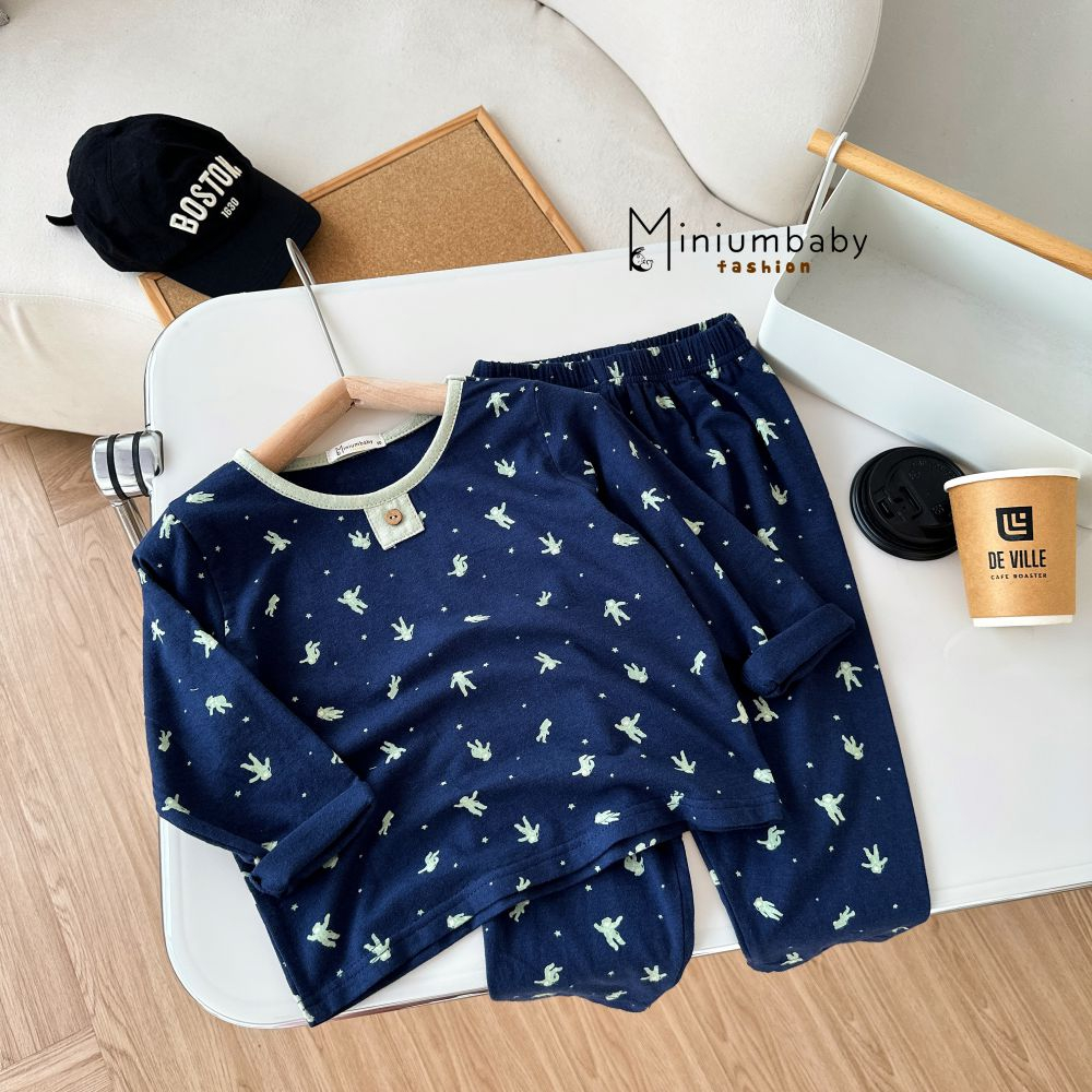 Set bộ quần áo dài tay cho bé chất liệu 100% cotton, set quần áo trẻ em MiniumBaby SB1607