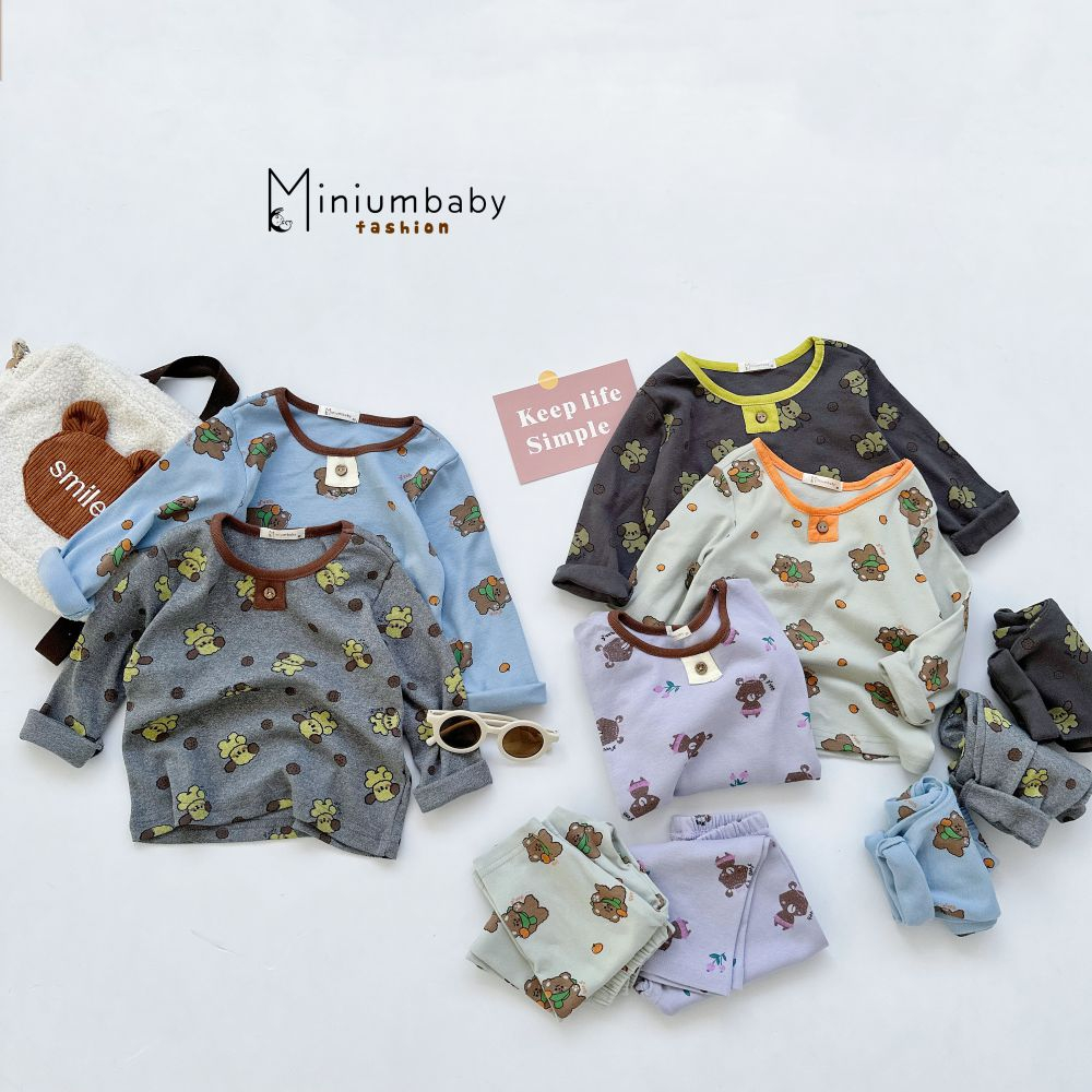 Bộ quần áo dài tay cho bé, quần áo thu đông trẻ em họa tiết đáng yêu chất liệu cotton mềm mịn miniumbabyfashion SB1594