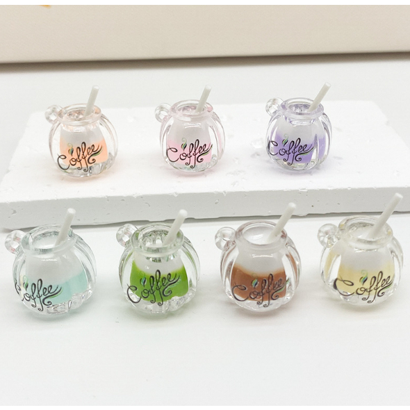 Mô hình cốc cà phê sữa dạ quang phát sáng trang trí nhà búp bê, DIY