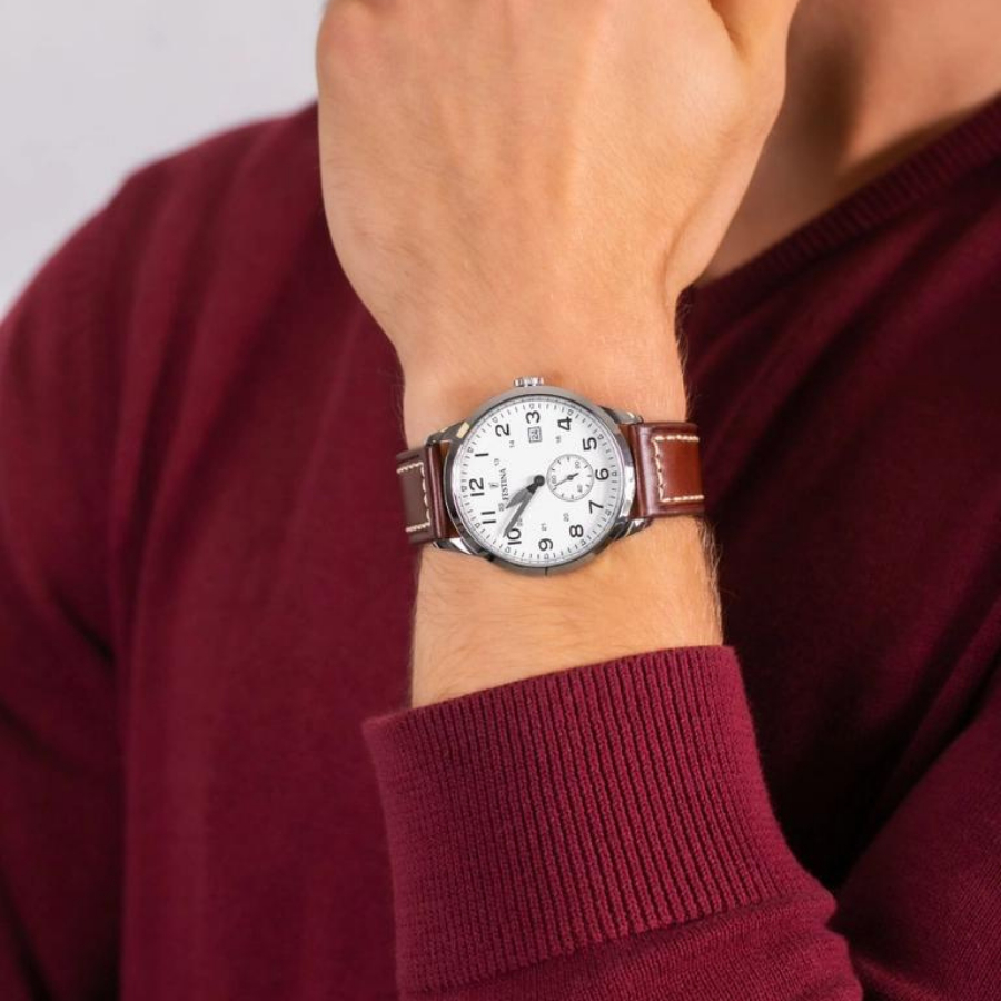 Đồng hồ nam Festina Watch F20347/5 mặt kính Cường lực, máy pin chống nước, dây da đeo tay cao cấp chính hãng Thụy Sĩ