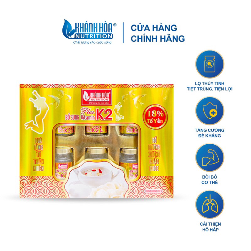 ( Có ship hỏa tốc HCM)HỘP QUÀ YẾN XÀO 18% BỔ SUNG VITAMIN K2 KHÁNH HÒA NUTRITION ( 6 lọ*70ml) a