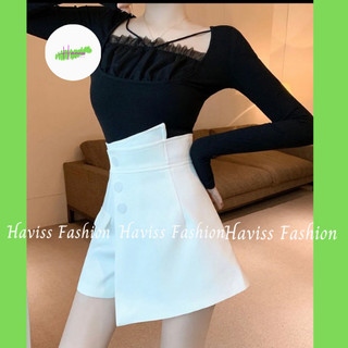 Quần short nữ Haviss cạp cao giả váy kiểu vạt chéo phối cúc kiểu retro phong cách sang trọng quý phái