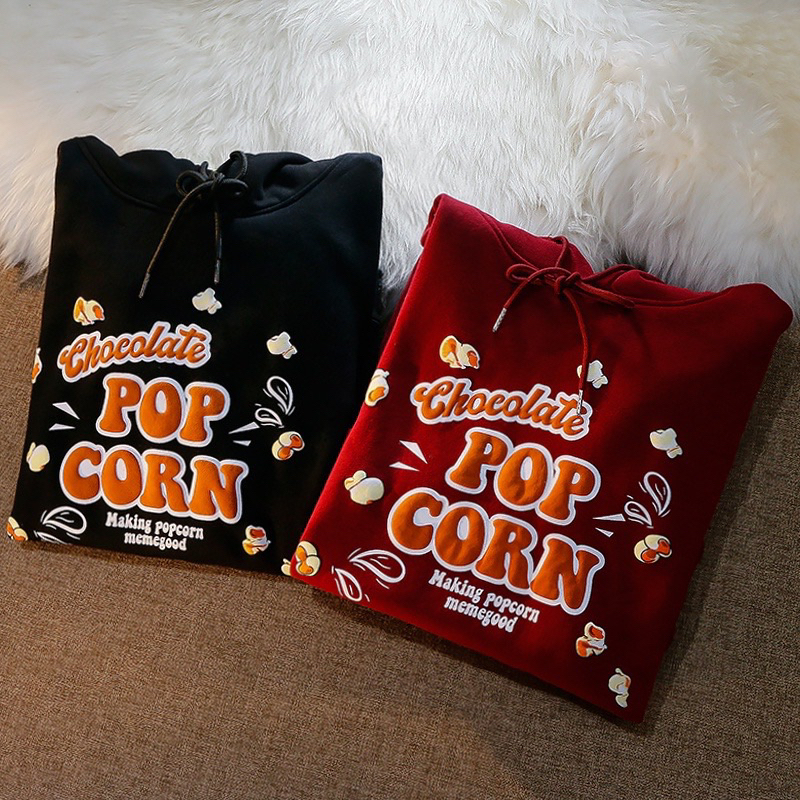 Áo nỉ cotton Nam nữ mũ 2 lớp POPCORN in nổi