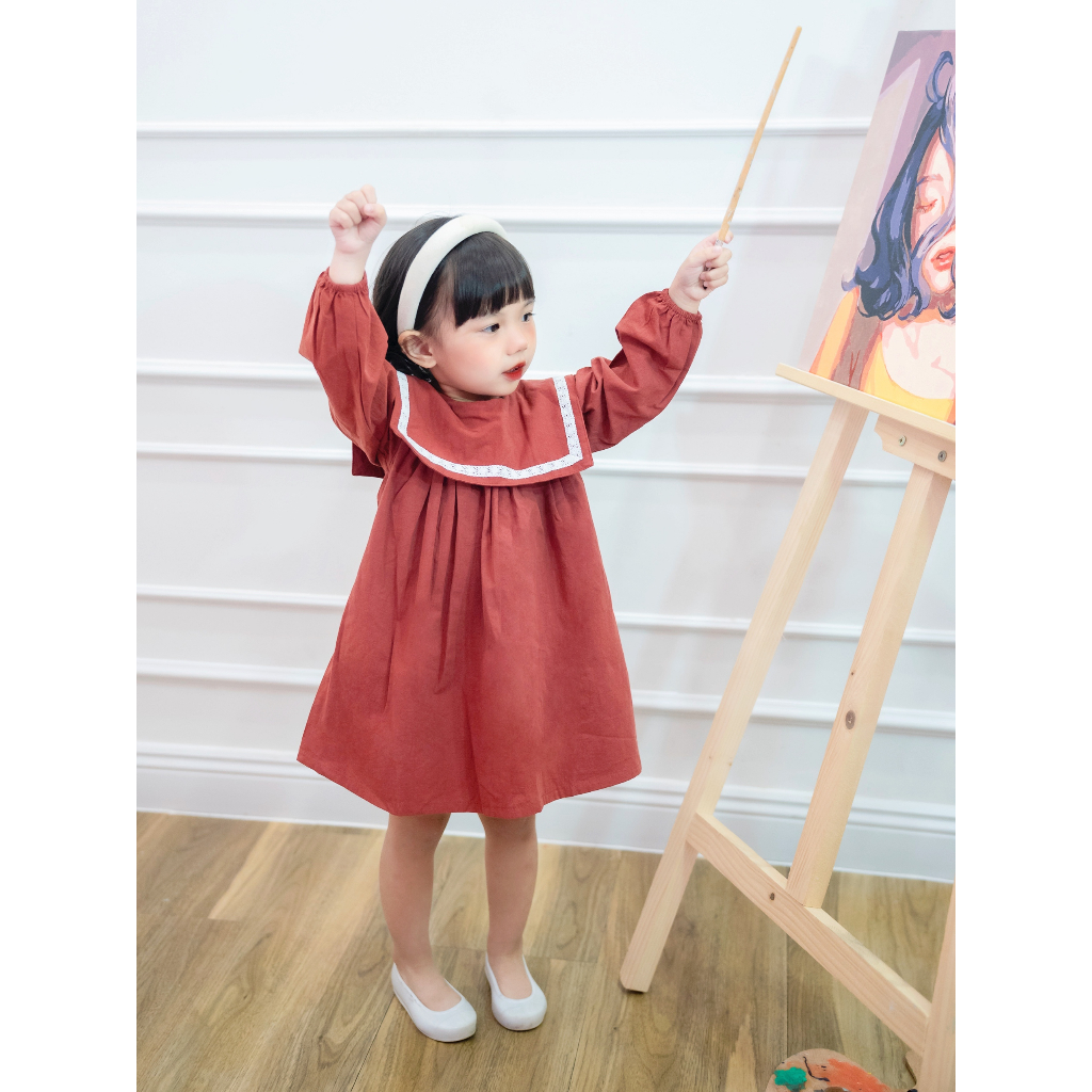 Váy Bé Gái Thu Đông Dài Tay Cổ Vuông Chất Thô Cotton Màu Vintage, Váy Hoa Công Chúa - DRC022 - SAOLA CLOTHING