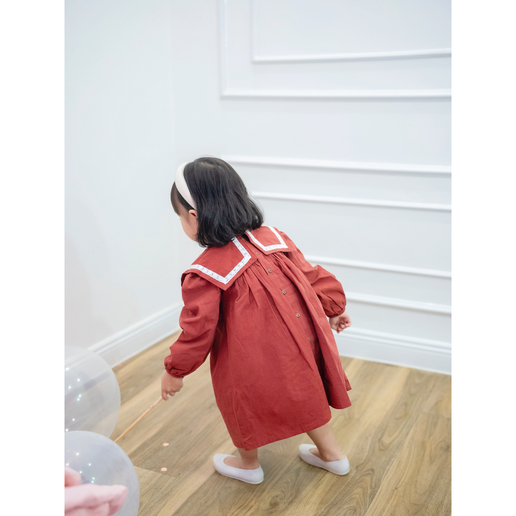 Váy Bé Gái Thu Đông Dài Tay Cổ Vuông Chất Thô Cotton Màu Vintage, Váy Hoa Công Chúa - DRC022 - SAOLA CLOTHING