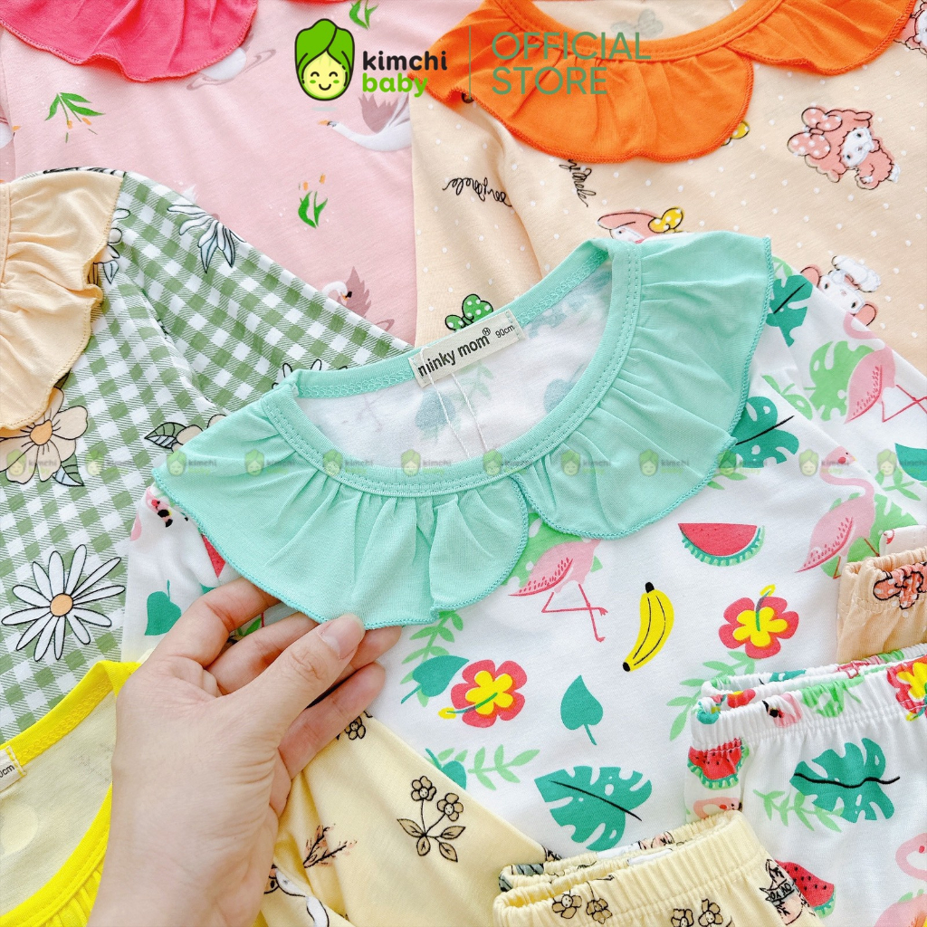 Đồ Bộ Dài Tay Cho Bé Gái MinkyMom Vải Thun Lạnh Hoạ Tiết Hoa Nhí Cổ Bèo Nhún, Bộ Quần Áo Cho Bé Mặc Nhà MKMTD306