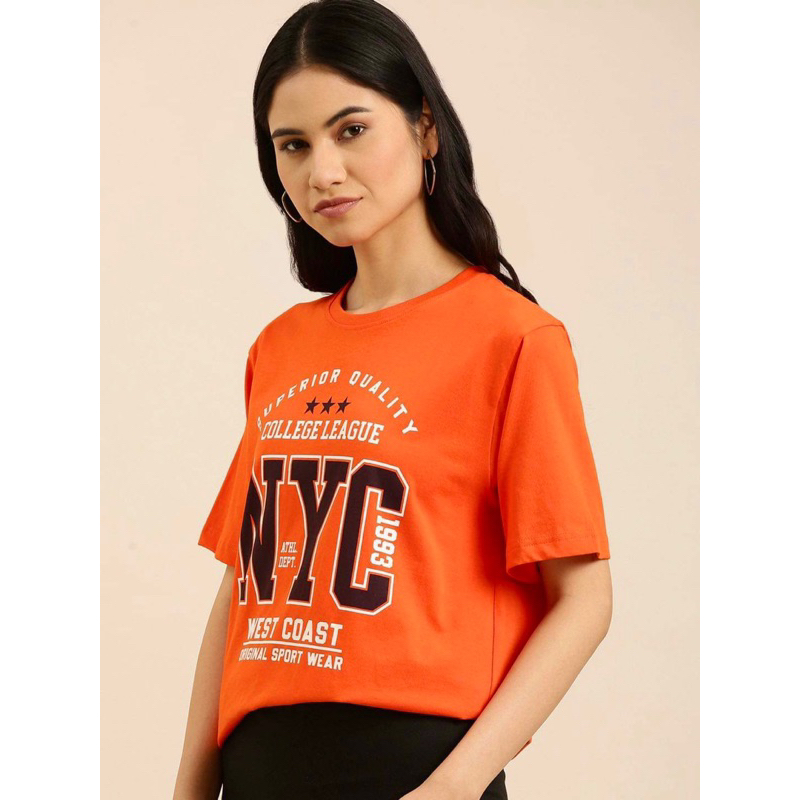 Áo cánh dơi form rộng thun PC cam in NYC