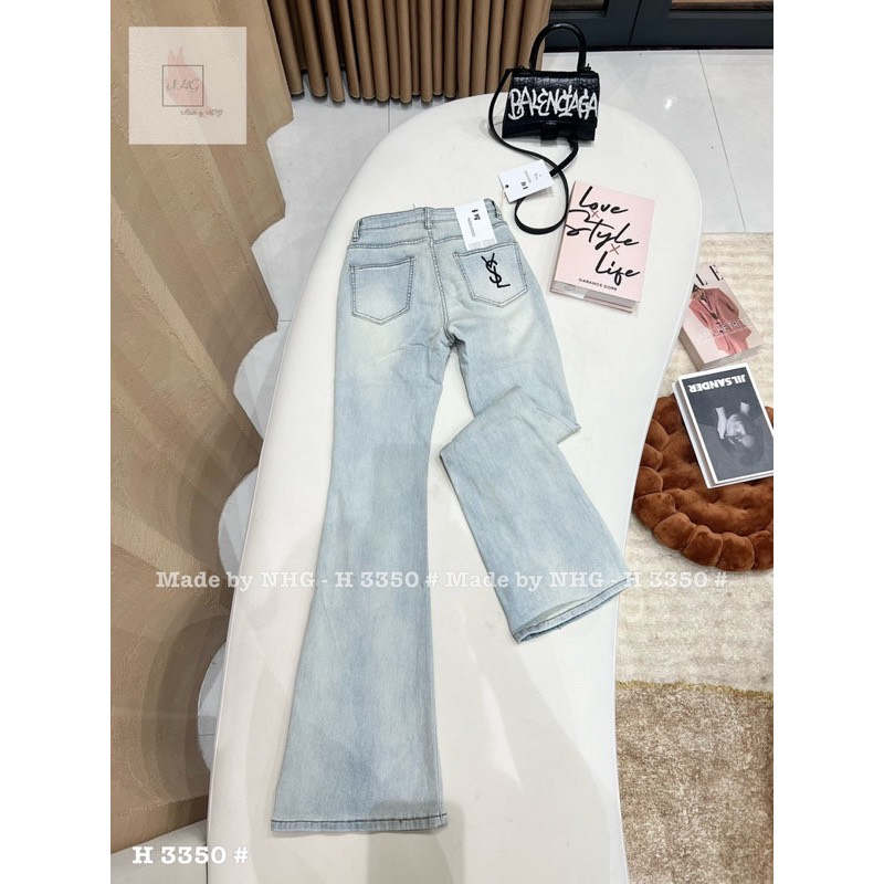 Quần jean nữ ống loe quần bò co giãn ysl lưng cao thêu logo  hách dáng cực đẹp hot trend 2023 Domi Jean