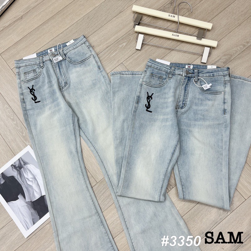 Quần jean nữ ống loe quần bò co giãn ysl lưng cao thêu logo  hách dáng cực đẹp hot trend 2023 Domi Jean