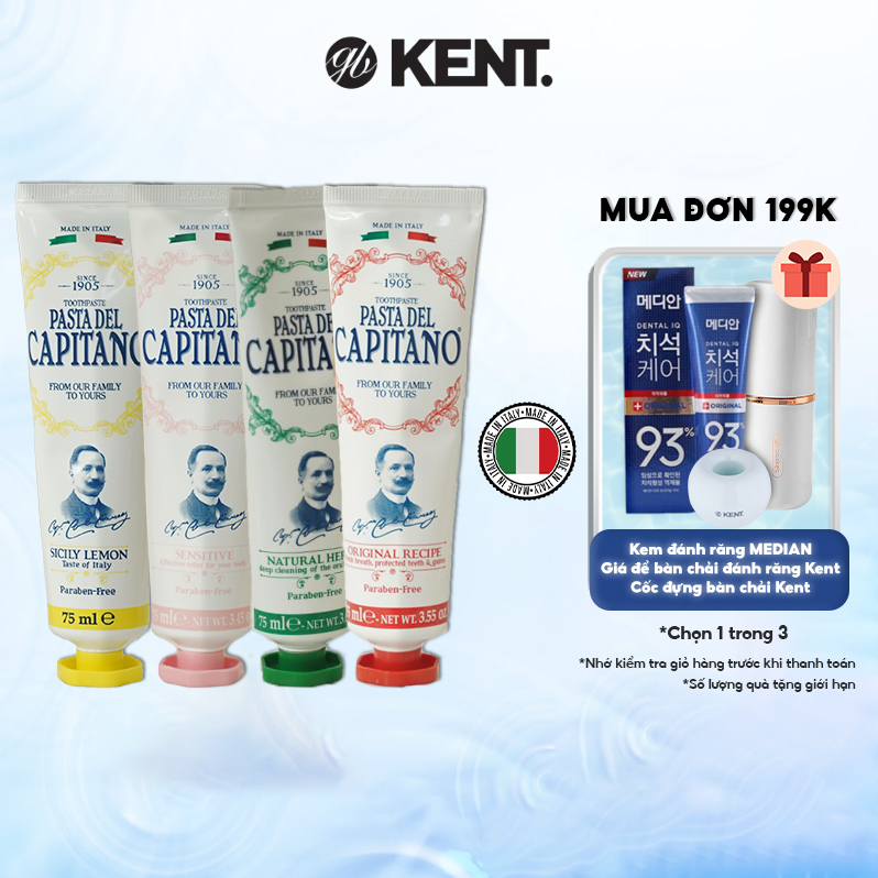 Kem đánh răng Ý Pasta Del Capitano cao cấp, thành phần tự nhiên từ bạc hà - 75ml/tuýp
