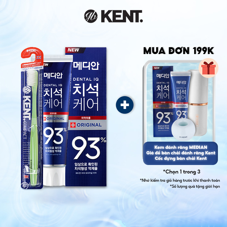 Combo Bàn chải massage nướu siêu mềm Kent - UK dành cho nữ và Kem đánh răng MEDIAN Hàn Quốc 120g