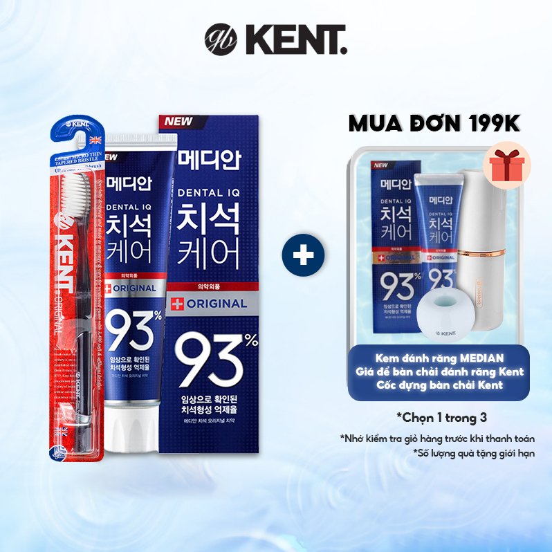 Combo Bàn chải massage nướu siêu mềm Kent - UK dành cho nam và kem đánh răng MEDIAN Hàn Quốc - 120g