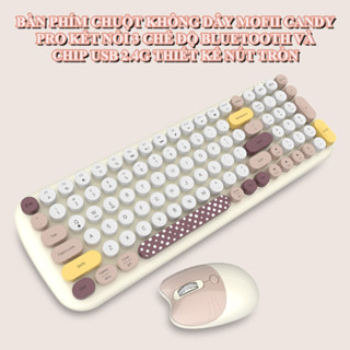 Bàn phím và chuột không dây CANDY PRO kết nối Bluetooth và USB 2.4G thiết kế 100 phím nút tròn màu sắc nữ tính