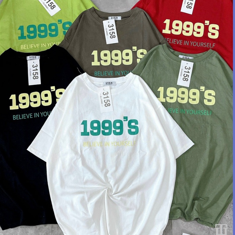 Áo phông cotton khô 3158 tay lỡ form rộng 1999's