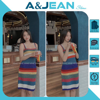 Đầm len body sọc màu 2 dây hàng nhập qc | a&jean store