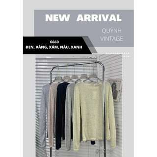 6660 áo len thun mỏng nhẹ cổ tròn dài tay ôm eo basic Quỳnh vintage