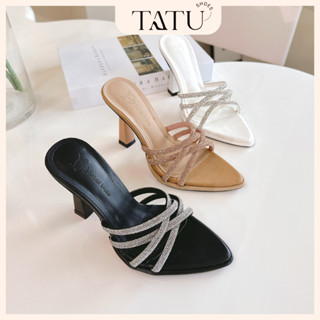 Giày Cao Gót 8p Dây Xoắn Quai Ngang Đính Đá Thiết Kế Sang Trọng Mang Tôn Dáng | Tatushoes