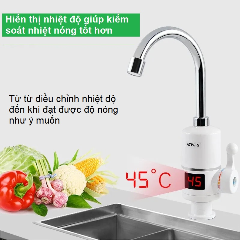 Máy làm nước nóng trực tiếp tại vòi, làm nóng tức thì trong 3s, hệ thống điện nước tách biệt, an toàn cho người dùng