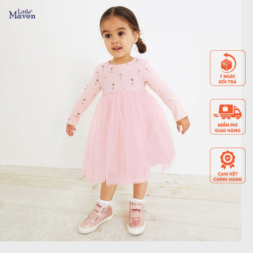Váy cotton hồng ren cô gái múa ba lê Little Maven thời trang trẻ em từ 2-7 tuổi LMS1618