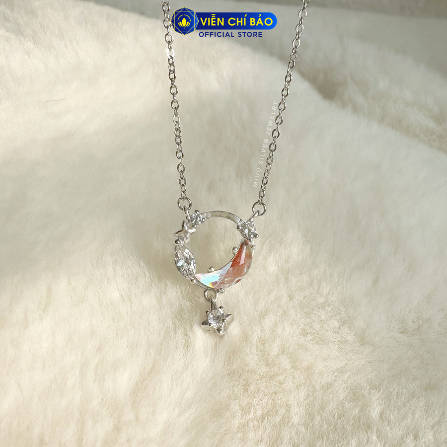 Dây chuyền bạc nữ mặt trăng tròn đá moonstone chất liệu bạc 925 thời trang phụ kiện trang sức Viễn Chí Bảo D400909