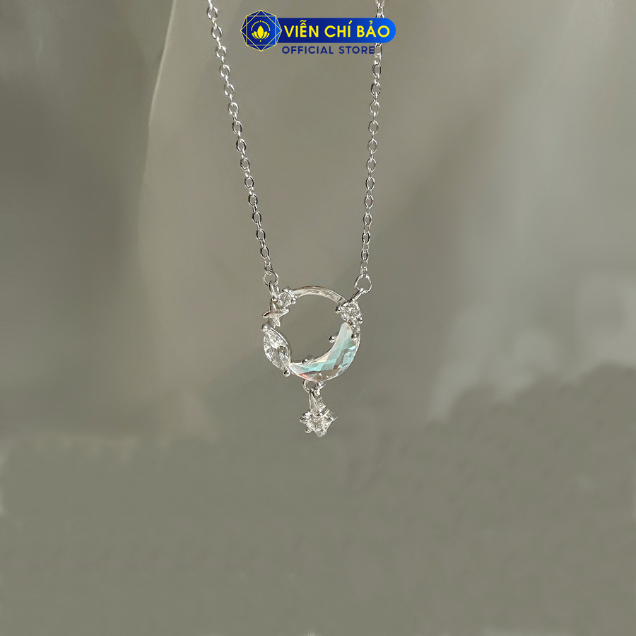 Dây chuyền bạc nữ mặt trăng tròn đá moonstone chất liệu bạc 925 thời trang phụ kiện trang sức Viễn Chí Bảo D400909