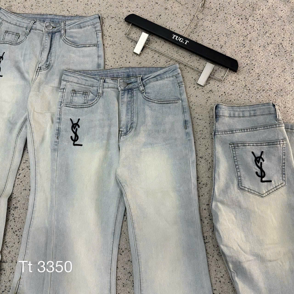 Quần jean nữ ống loe quần bò co giãn ysl lưng cao thêu logo  hách dáng cực đẹp hot trend 2023 Domi Jean