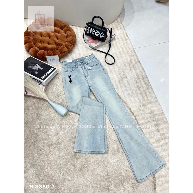 Quần jean nữ ống loe quần bò co giãn ysl lưng cao thêu logo  hách dáng cực đẹp hot trend 2023 Domi Jean