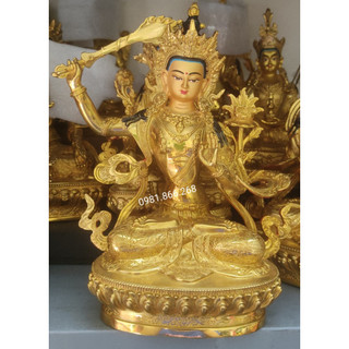 Tôn tượng Văn Thù Sư Lợi Bồ Tát bằng đồng mạ vàng 21cm Pháp khí Mật tông Phật giáo Tây Tạng