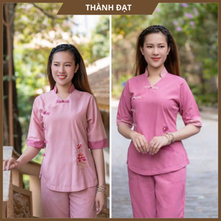 Đồ lam đi chùa Bộ 5 Nút Vải Kate Cotton Mịn Dày Dặn, Ko Nhăn,Thoáng Mát Bộ đồ Phật Tử  Kín Đáo Trẻ Trung Duyên Dáng