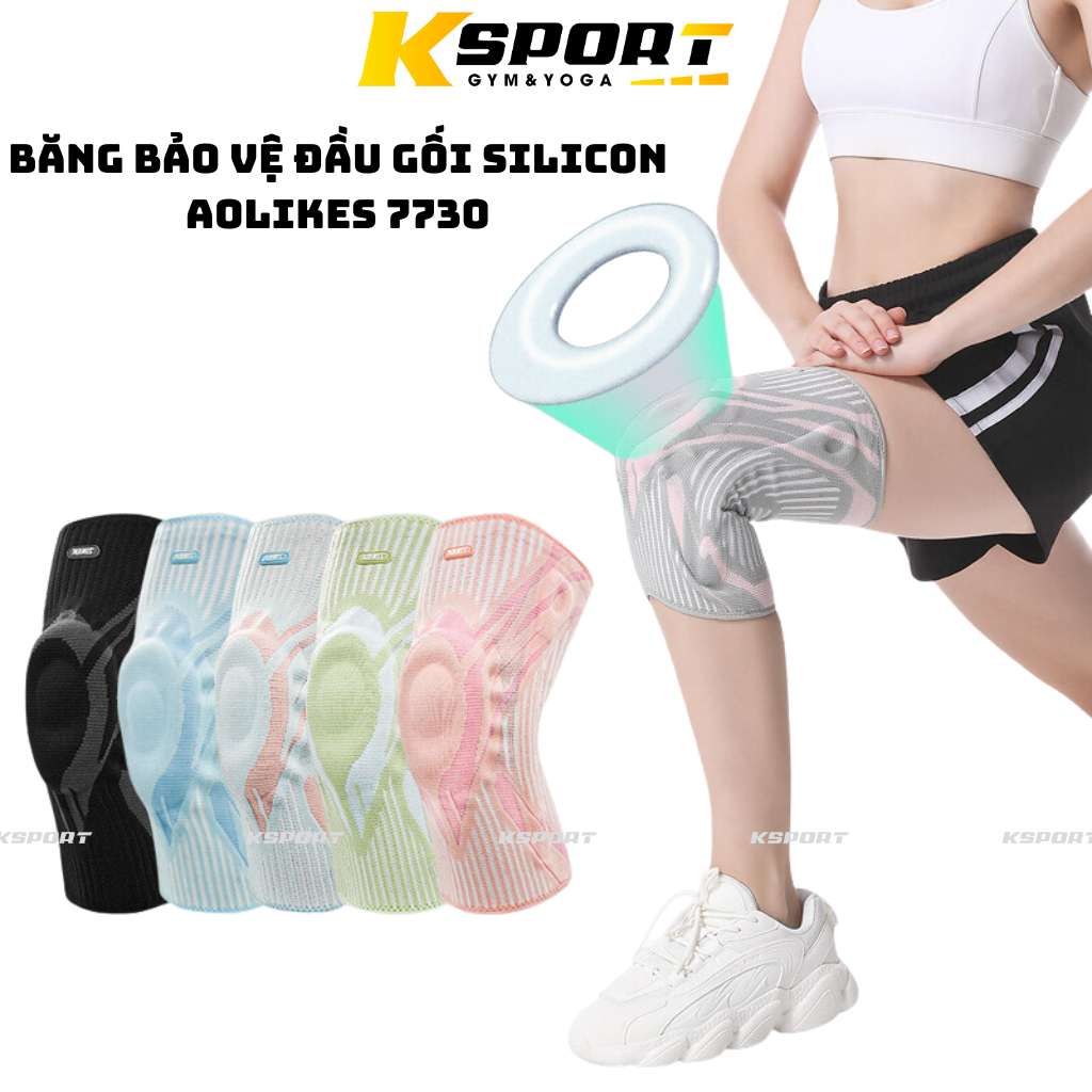 Bó Gối, Băng Bảo Vệ Đầu Gối Đệm Silicon, Đai Lò Xo Hỗ Trợ Chơi Thể Thao Aolikes 7730