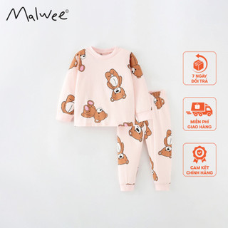Bộ cotton hồng gấu nâu Malwee thời trang trẻ em từ 2-7 tuổi MW8730