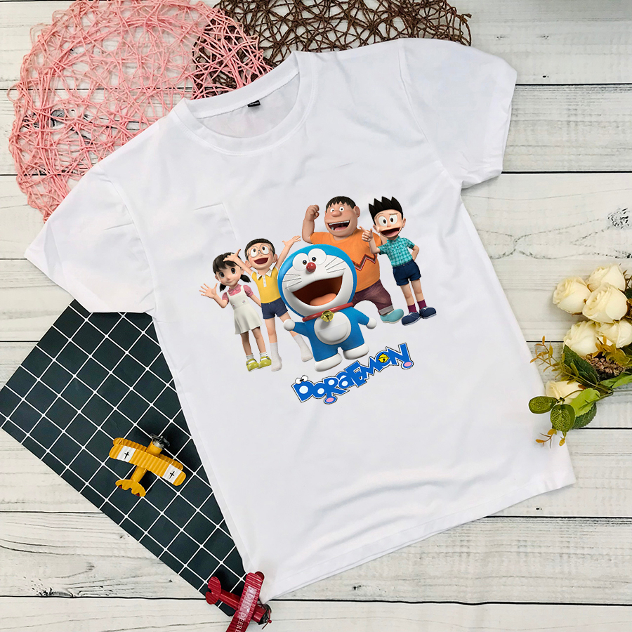 Áo thun bé trai bé gái in hình Doremon, áo phông trẻ em chất đẹp mềm mịn thoáng mát size từ 10kg - 65kg