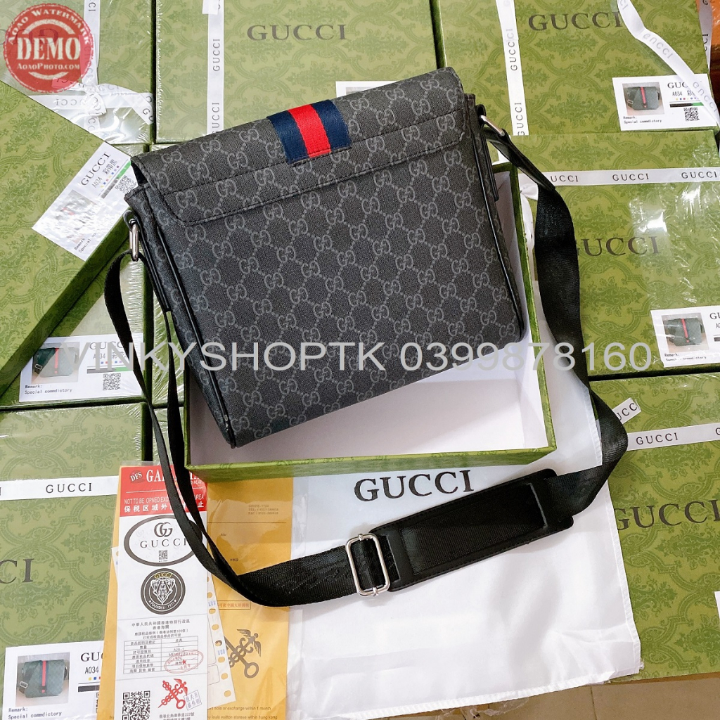 Túi đeo chéo nam nữ unisex hoạ tiết sọc gg messenger da thật nút hít nam châm gucci dáng cặp fullbox hàng sẵn hoả tốc